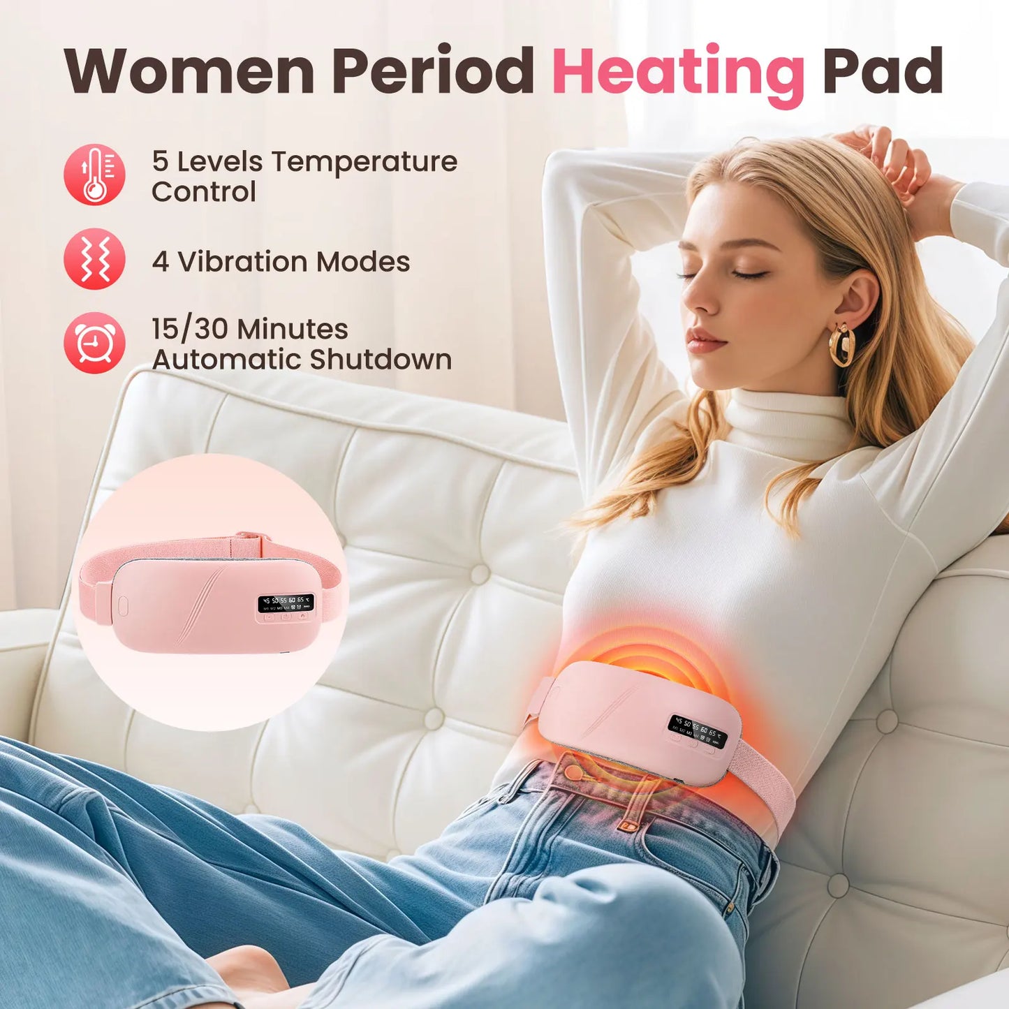 PASTSKY 5 Modes Waist Heating Massage Belt For Period Cramps