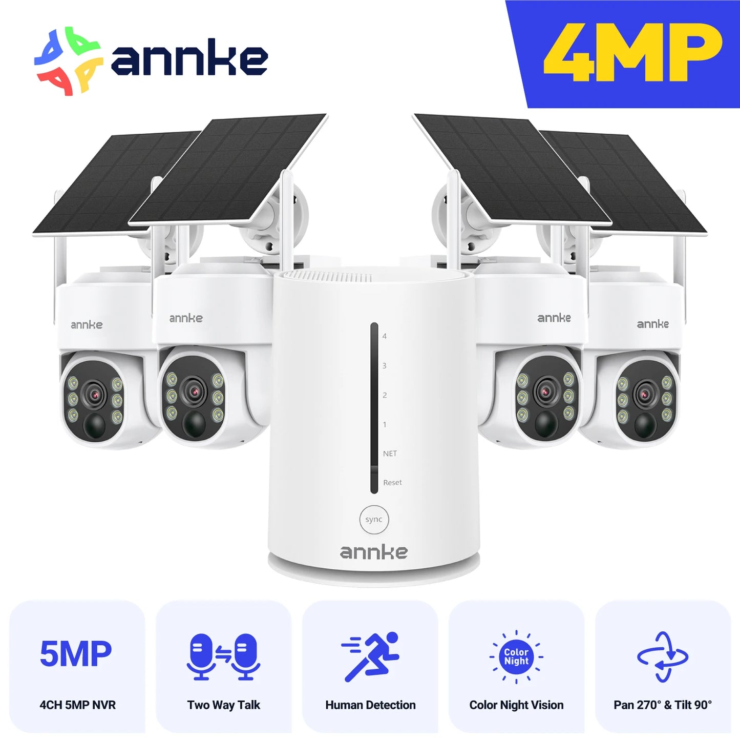 ANNKE 4MP Solar Wireless Security Cameras With 4CH NVR