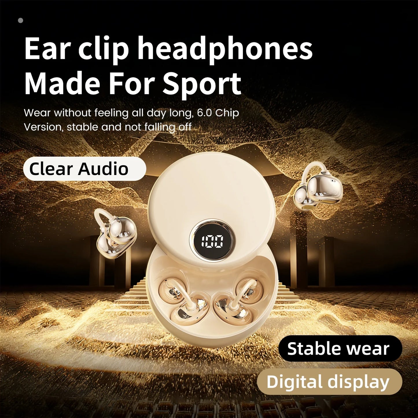 Shuke Open Ear Clip Wireless Earbuds With Active Noise Cancellation