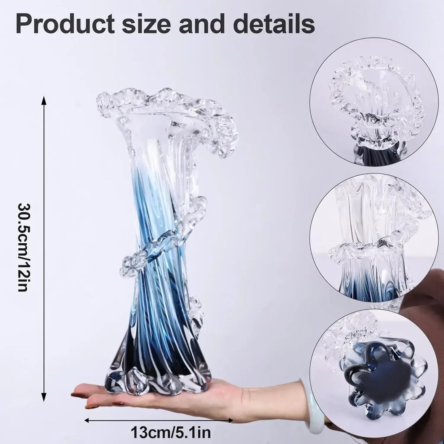 Hand Blown Glass Vase Ocean Wave Centerpiece For Home Decor