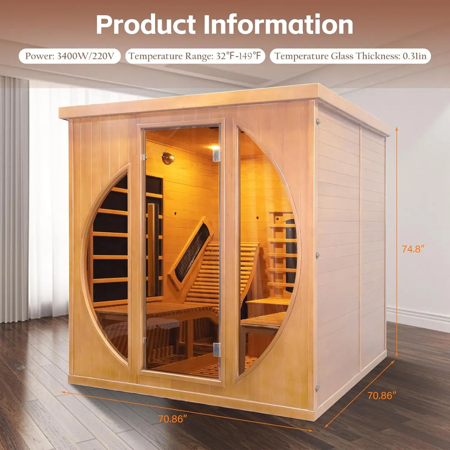 SMARTMAK Infrared 2 Person Wooden Sauna With Recliner