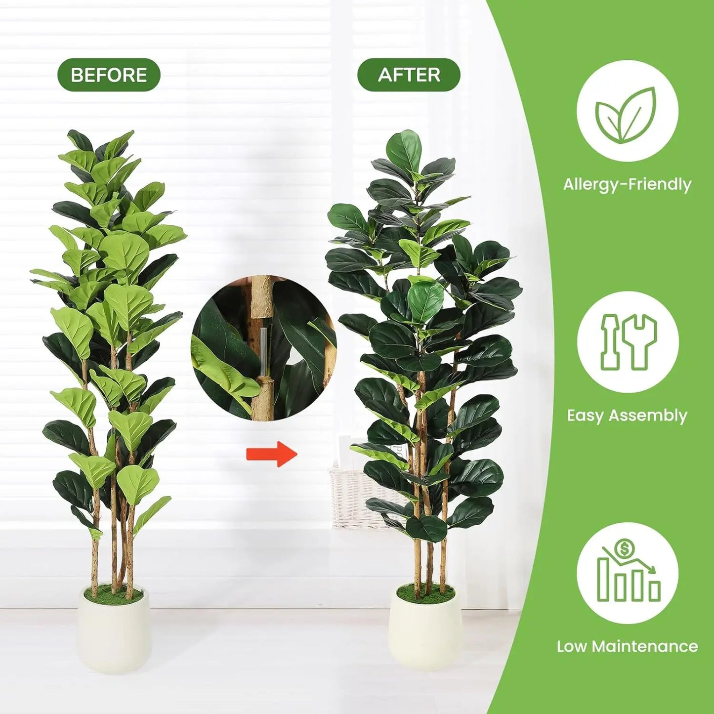 HiMISS Fiddle Leaf Fig Tree With Pot Artificial Plant