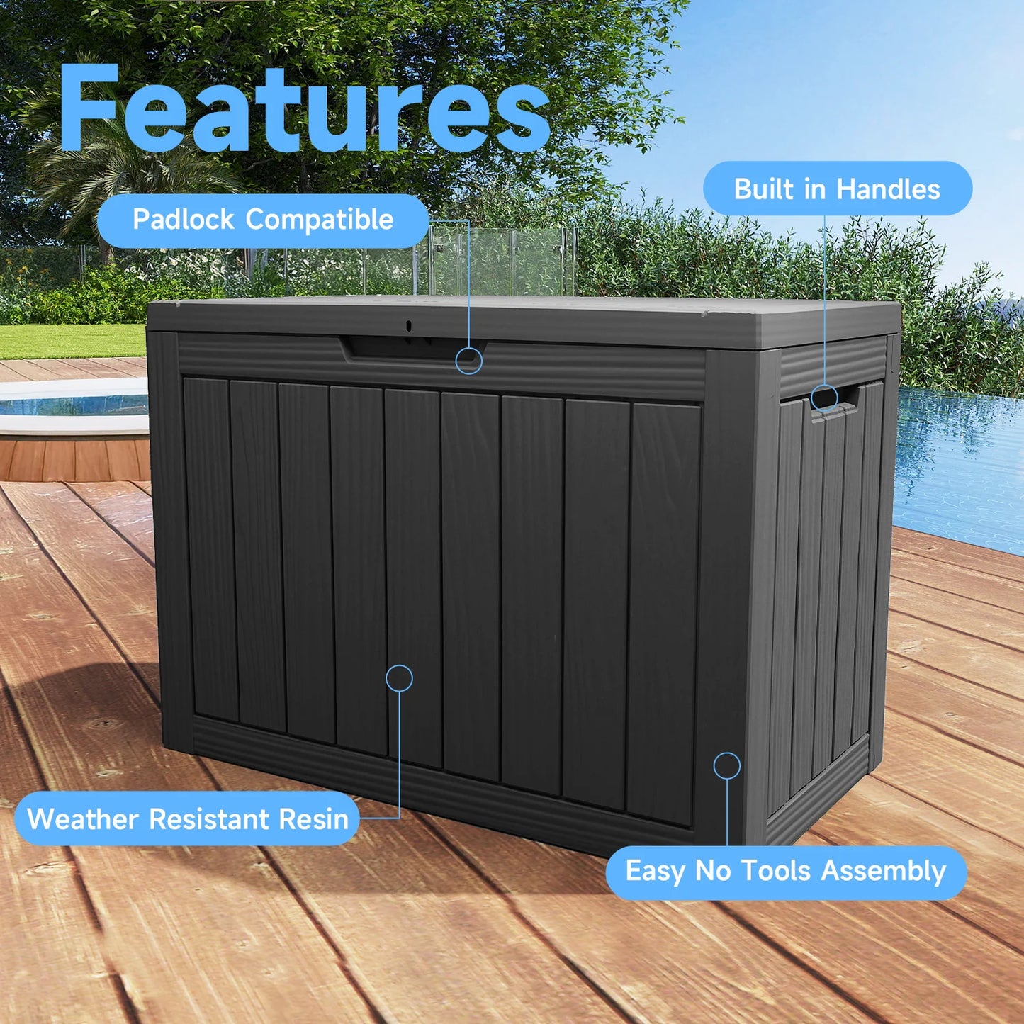Lockable Outdoor Resin Deck Storage Box For Patio Use