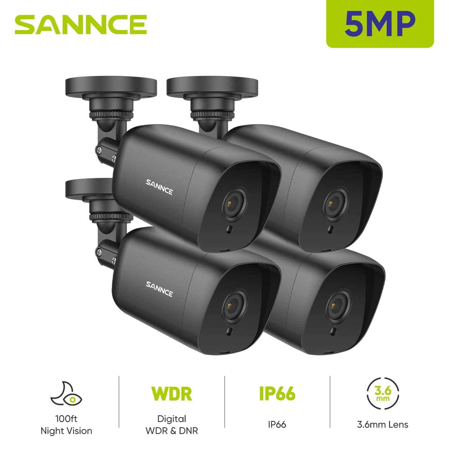 SANNCE 2MP 1080P Bullet CCTV Camera 3.6mm Lens Night Vision DVR
