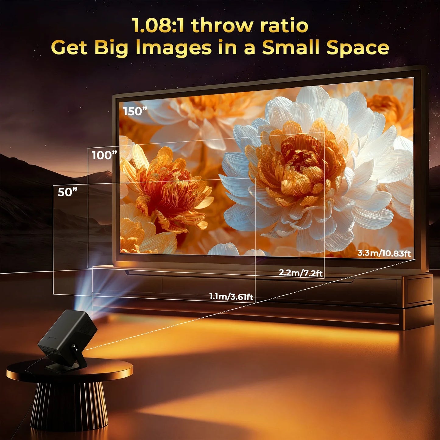 LynCast 8K AI Smart Projector Android 14 Auto Focus 1000 ANSI
