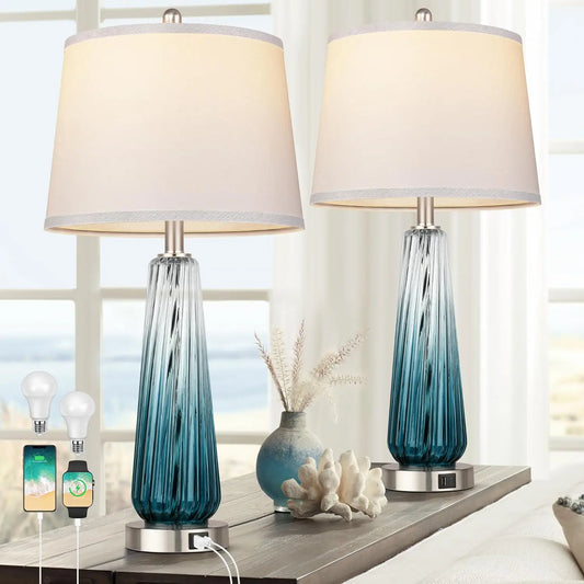 Glass Table Lamps Set Of 2 With USB Ports And 3 Way Dimmable