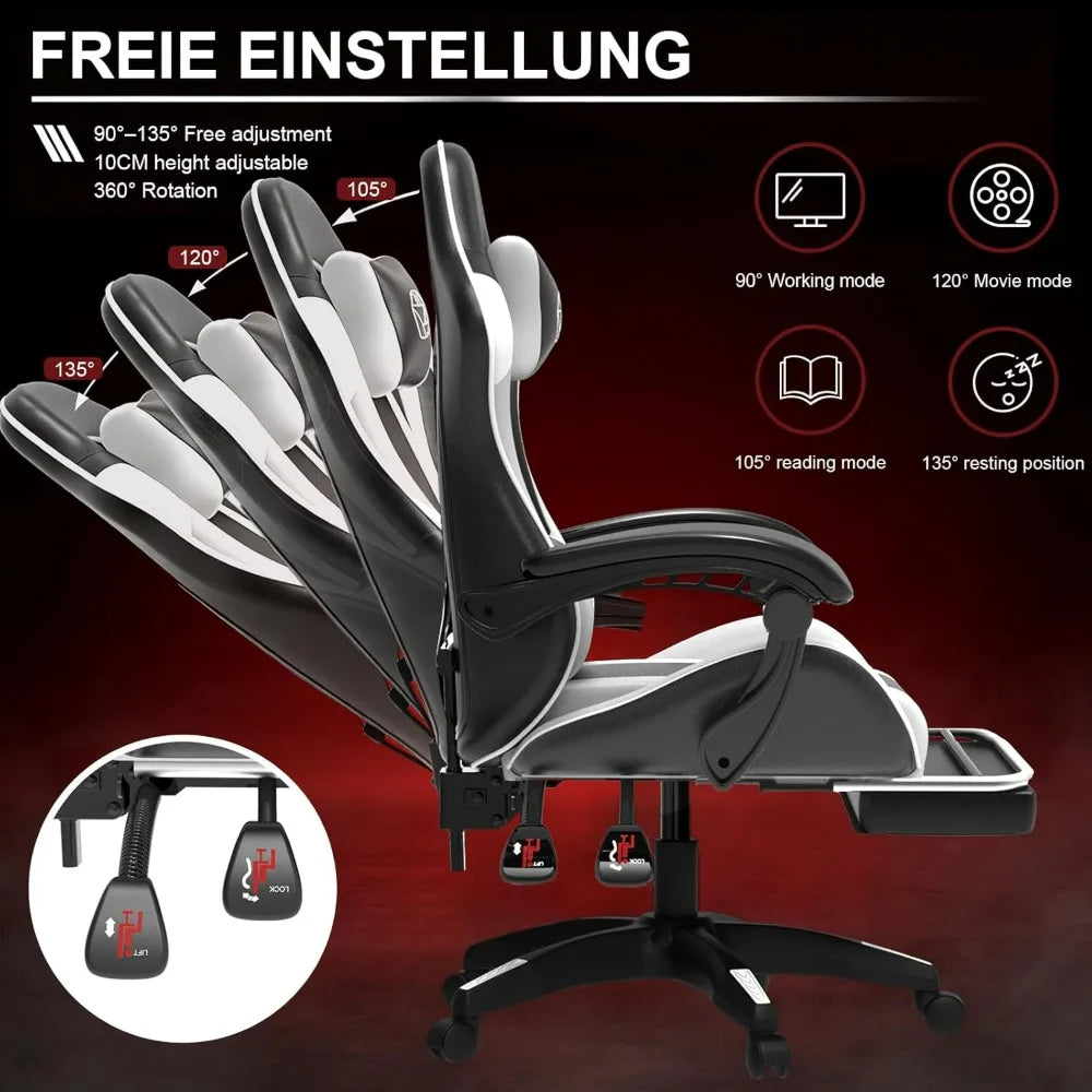 Computer Gaming Chair Ergonomic Leather Office Chair With Foot Rest
