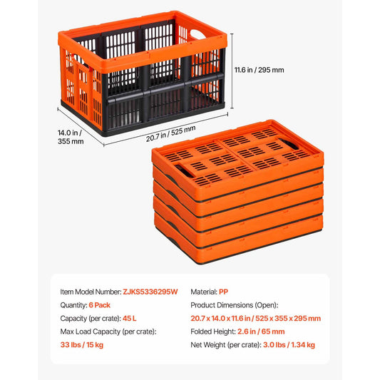 SucceBuy 45L Collapsible Storage Basket With Handles Stackable Folding Plastic Bin