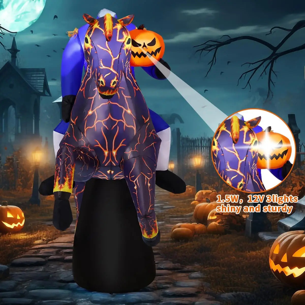 Headless Horseman Halloween Inflatable Outdoor Decoration With LED Lights