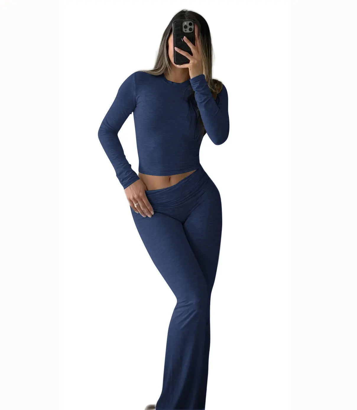 Womens Yoga Two Piece Set With Long Sleeve Top And Wide Leg Pants