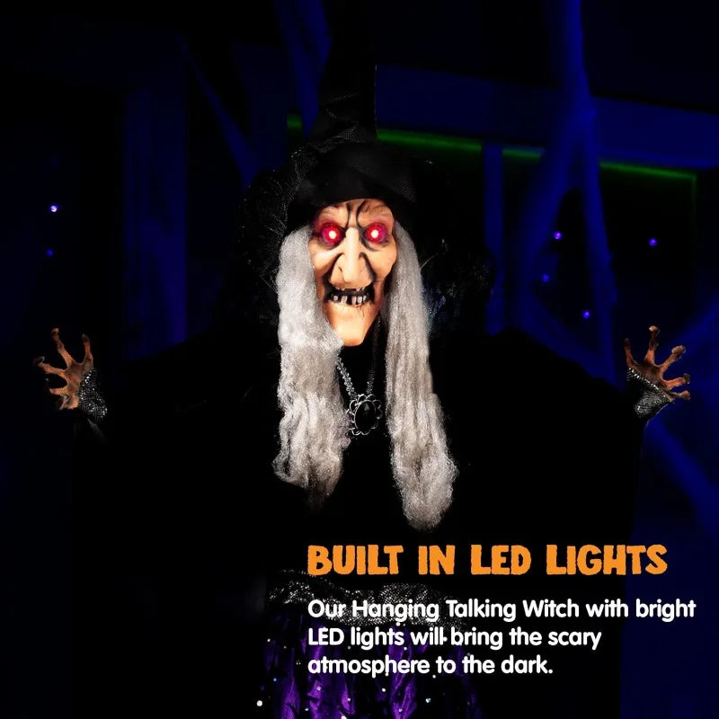 Animated Witch Halloween Decoration With Sound Activated Led Lights