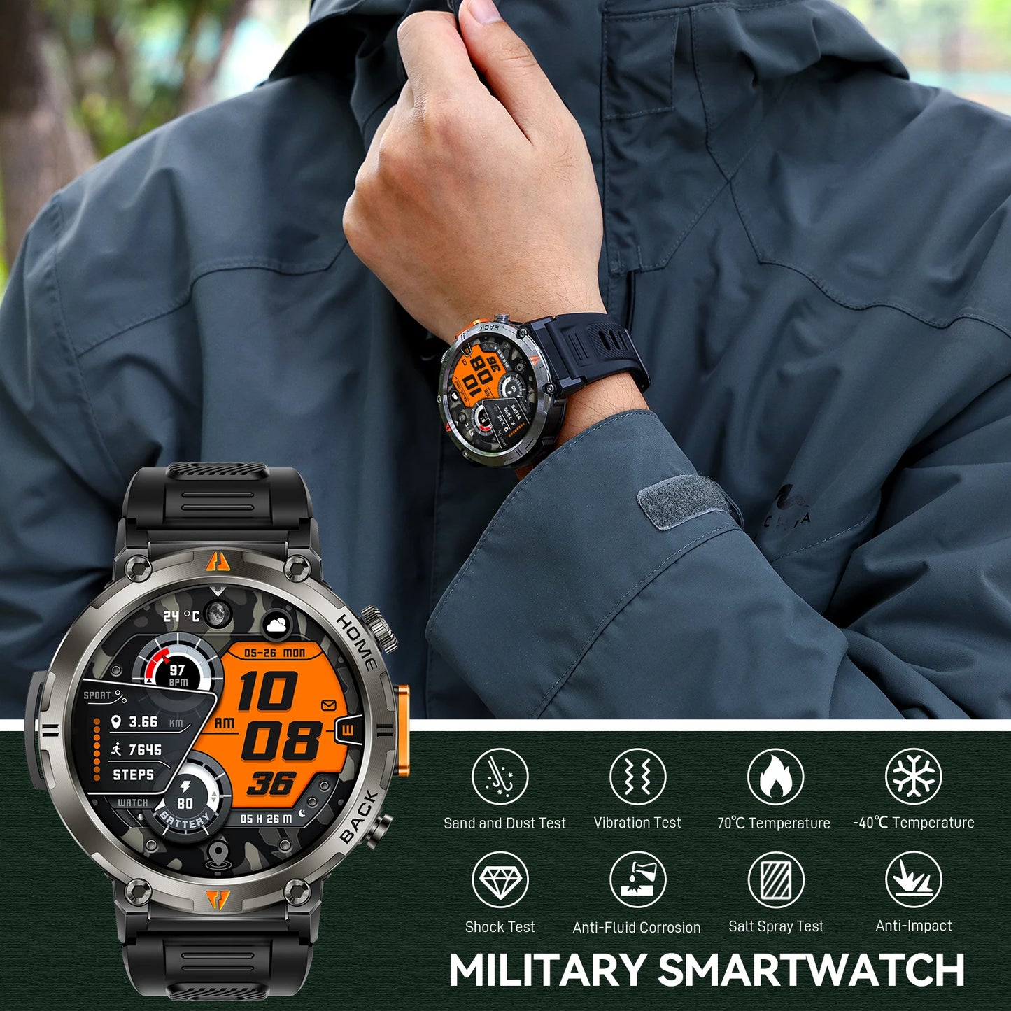 EIGIIS KE3 Bluetooth Call Smartwatch For Men With Health Monitor