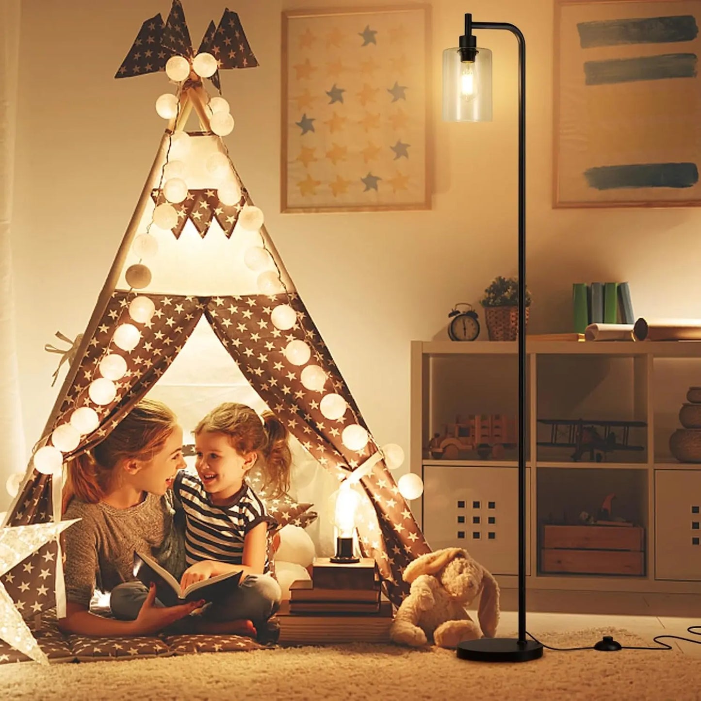 Industrial Floor Lamp With Glass Shade Led Bulb Pedal Switch