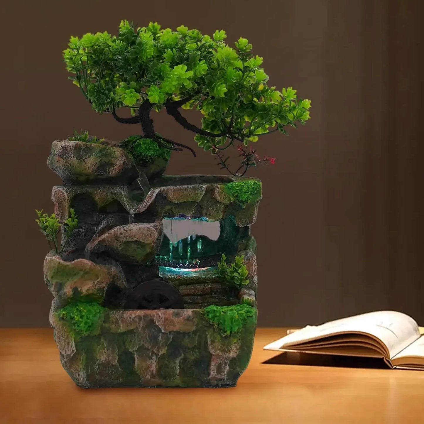 Indoor Waterfall Meditation Tabletop Fountain With LED Light And Pump