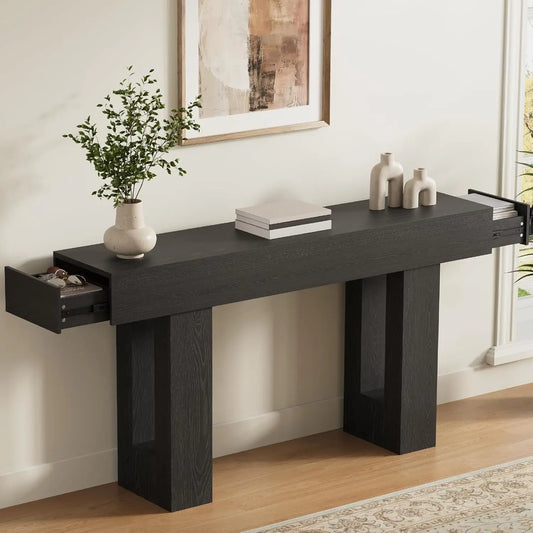 Farmhouse Style Console Table With Drawers For Living Room Hallway