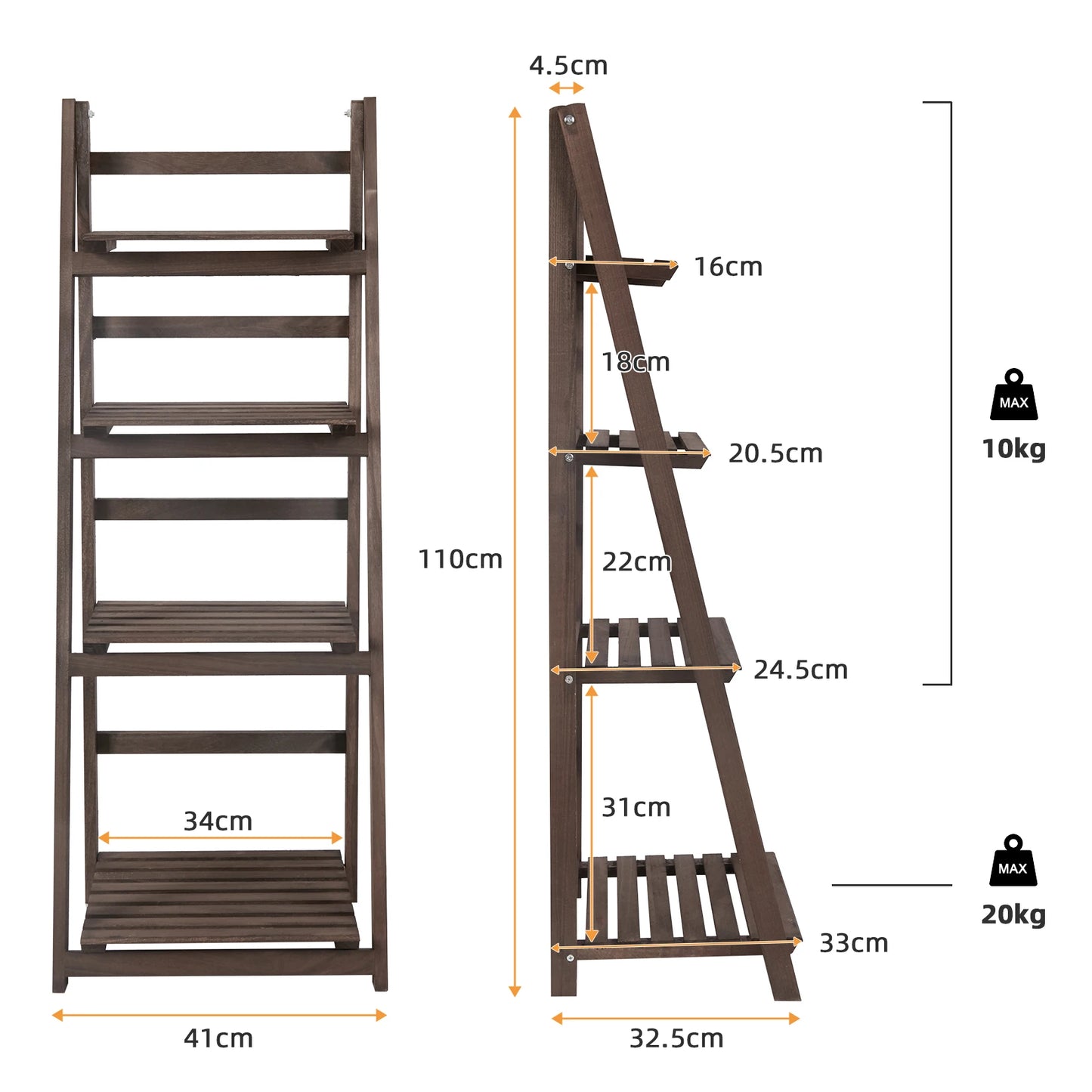 Folding 4-Tier Wooden Ladder Shelf Storage Rack For Home Use