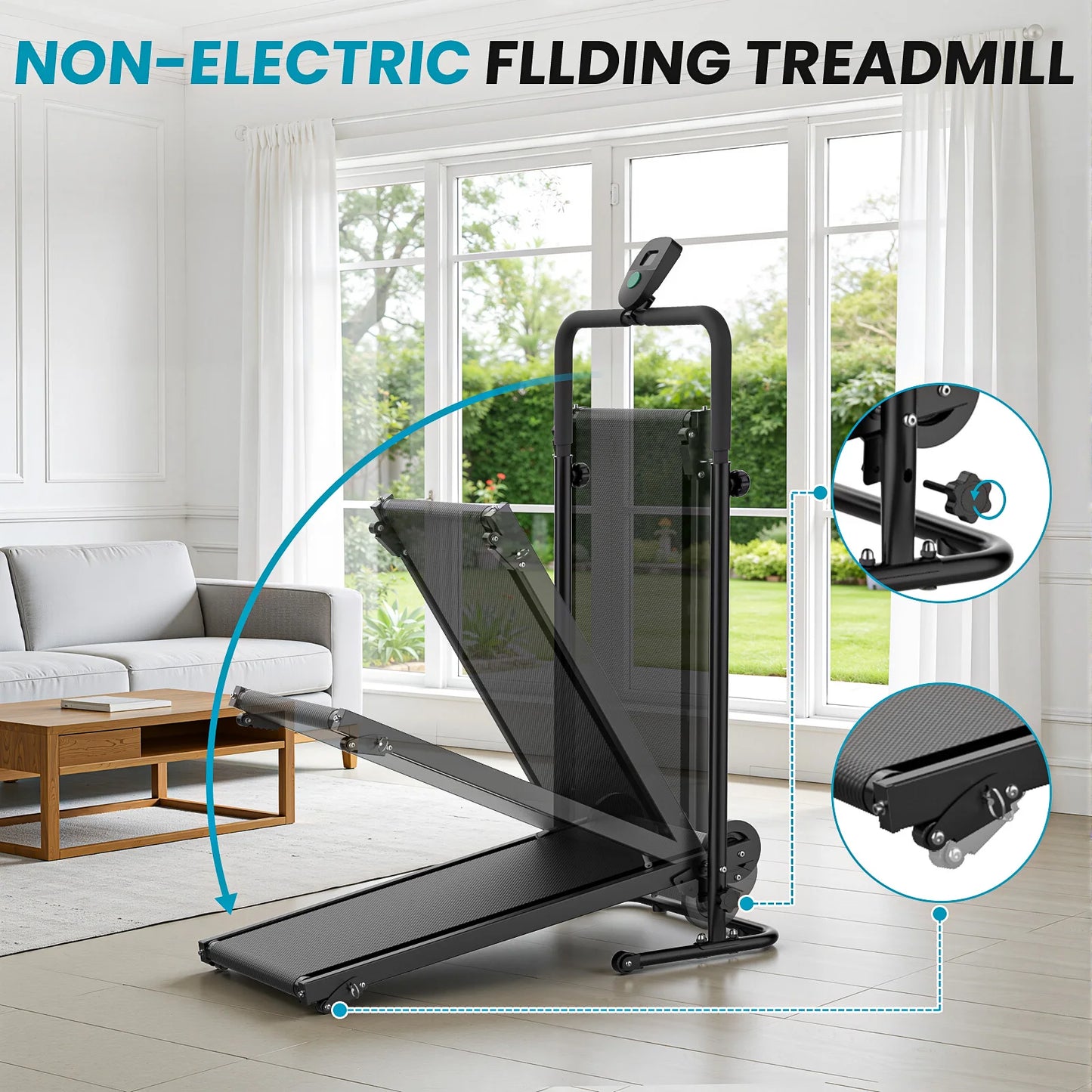AKLUER Non Motorized Foldable Treadmill For Small Homes