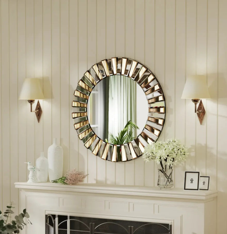 Round Starburst Wall Mirror Tawny Accent For Bathroom Living Room