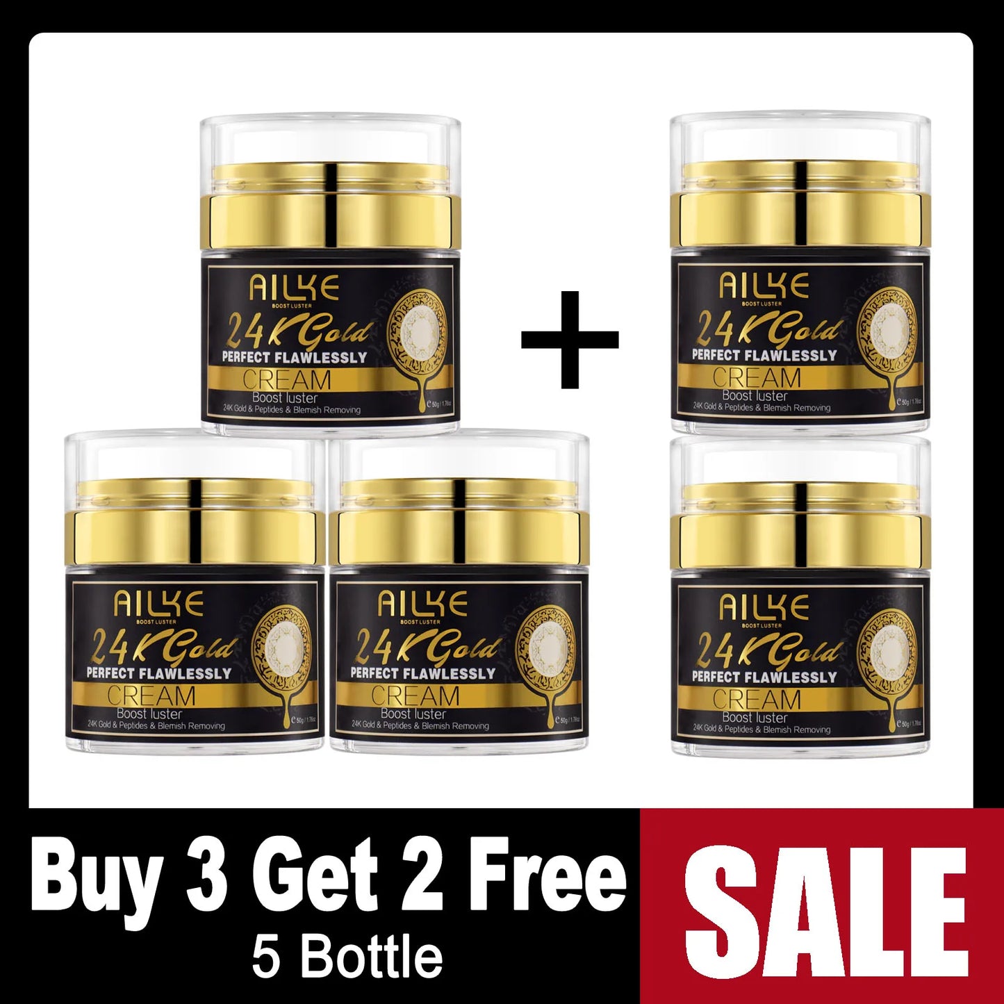 AILKE 24K Gold Collagen Cream Whitening Facial Anti Aging Set
