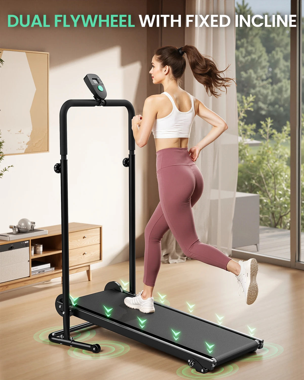 AKLUER Motorless Treadmill With Dual Flywheel And LCD Monitor