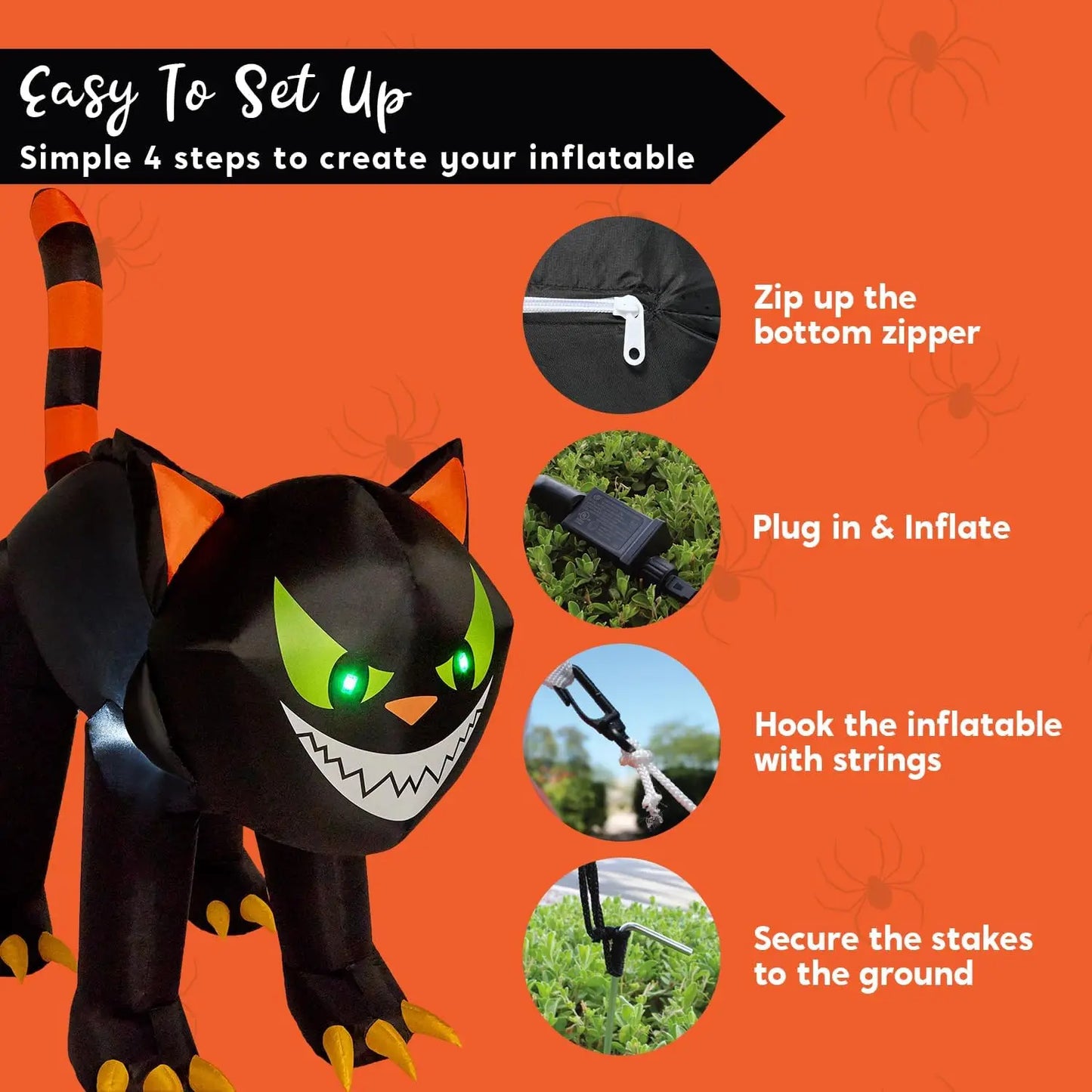 Joyfy Halloween Cat Inflatables Outdoor Decoration With Moving Head Lights
