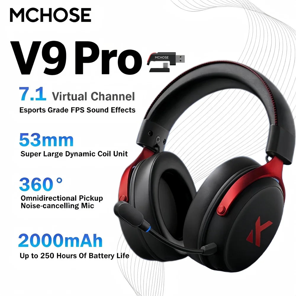MCHOSE V9 Pro Wireless Headset With 7.1 Surround Sound Microphone