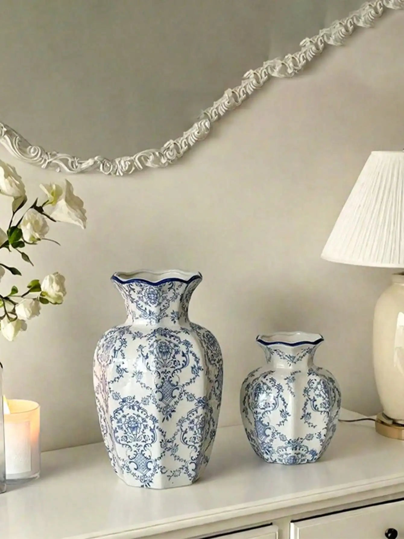 Blue And White Porcelain Vase Chinese Retro Floral Decor