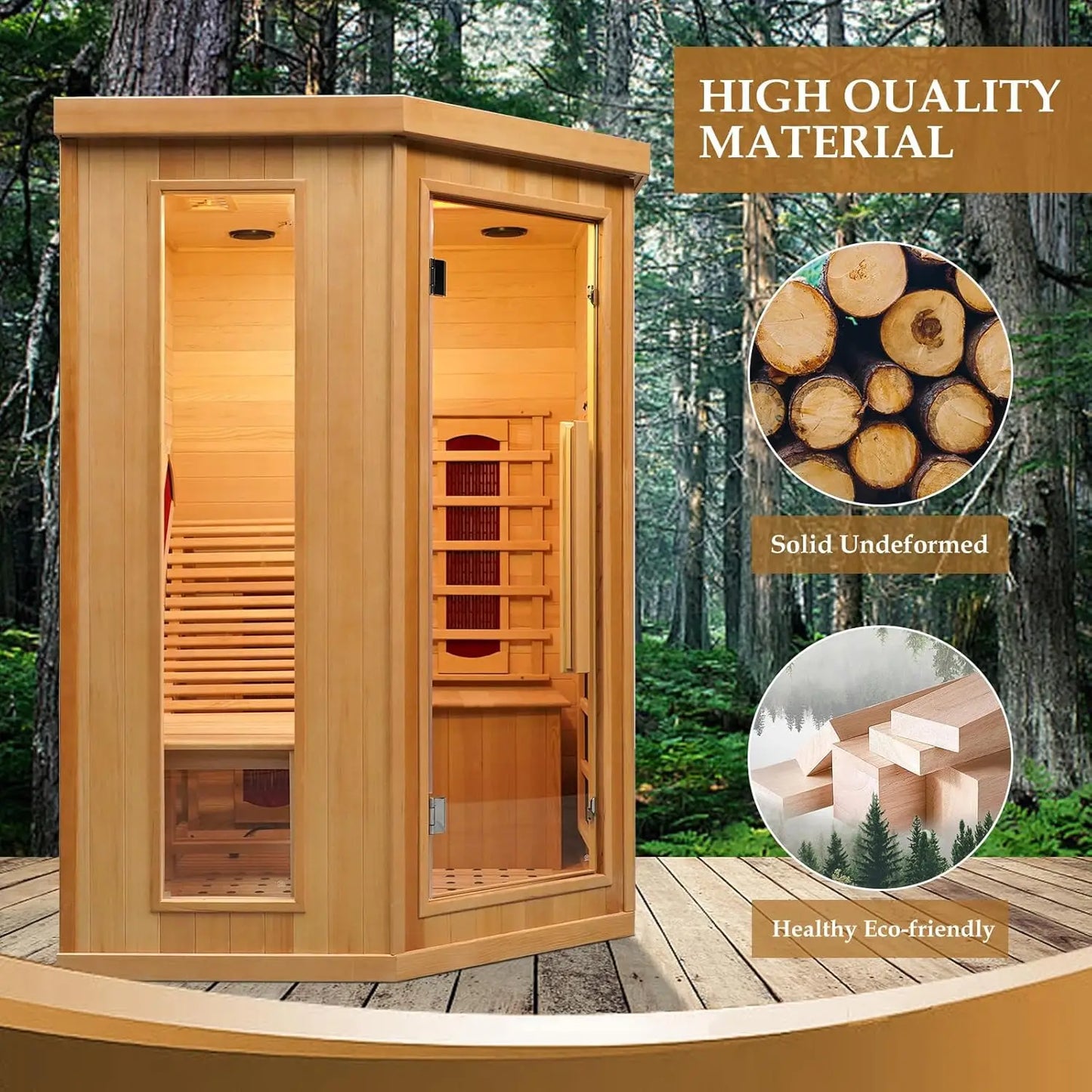 SMARTMAK Far Infrared Hemlock Wood Sauna Indoor Spa