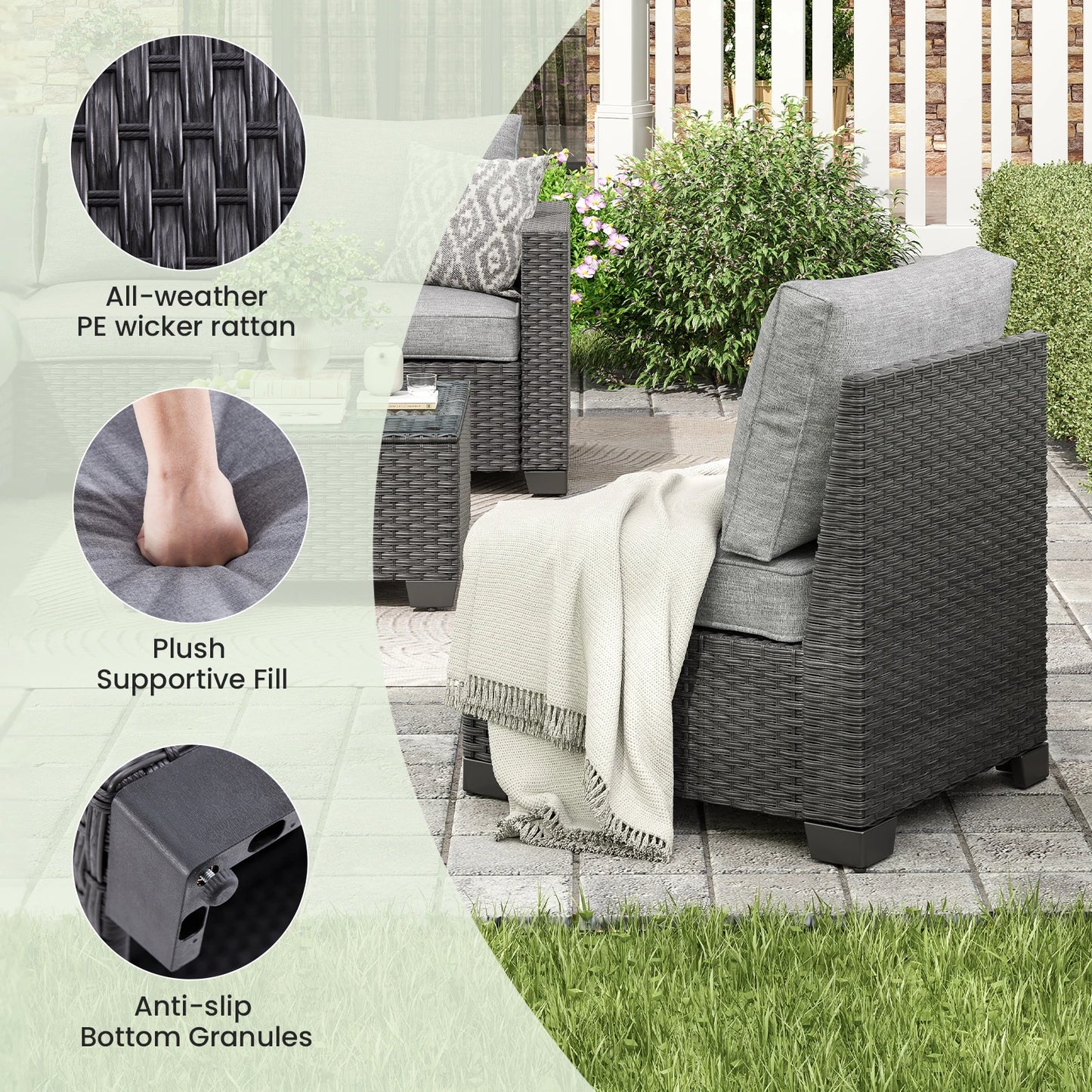Patio Sectional Sofa Set Outdoor Furniture With Ottoman