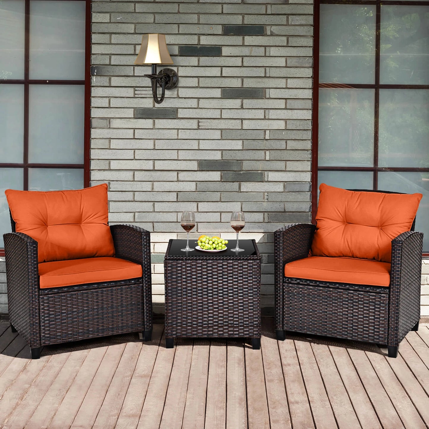 HOMASIS 3-Piece Patio Rattan Furniture Set Cushioned Conversation