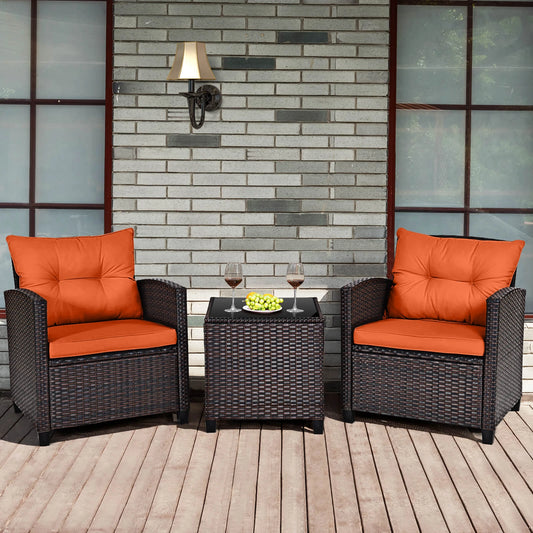 HOMASIS 3-Piece Patio Rattan Furniture Set Cushioned Conversation