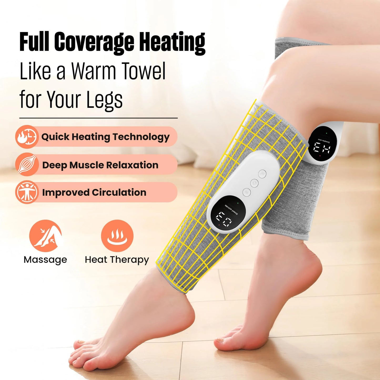 Cordless Leg Massager With Heat and Compression for Circulation