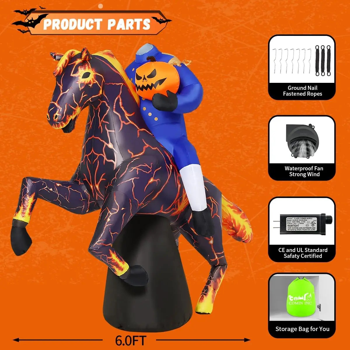 Headless Horseman Halloween Inflatable Outdoor Decoration With LED Lights