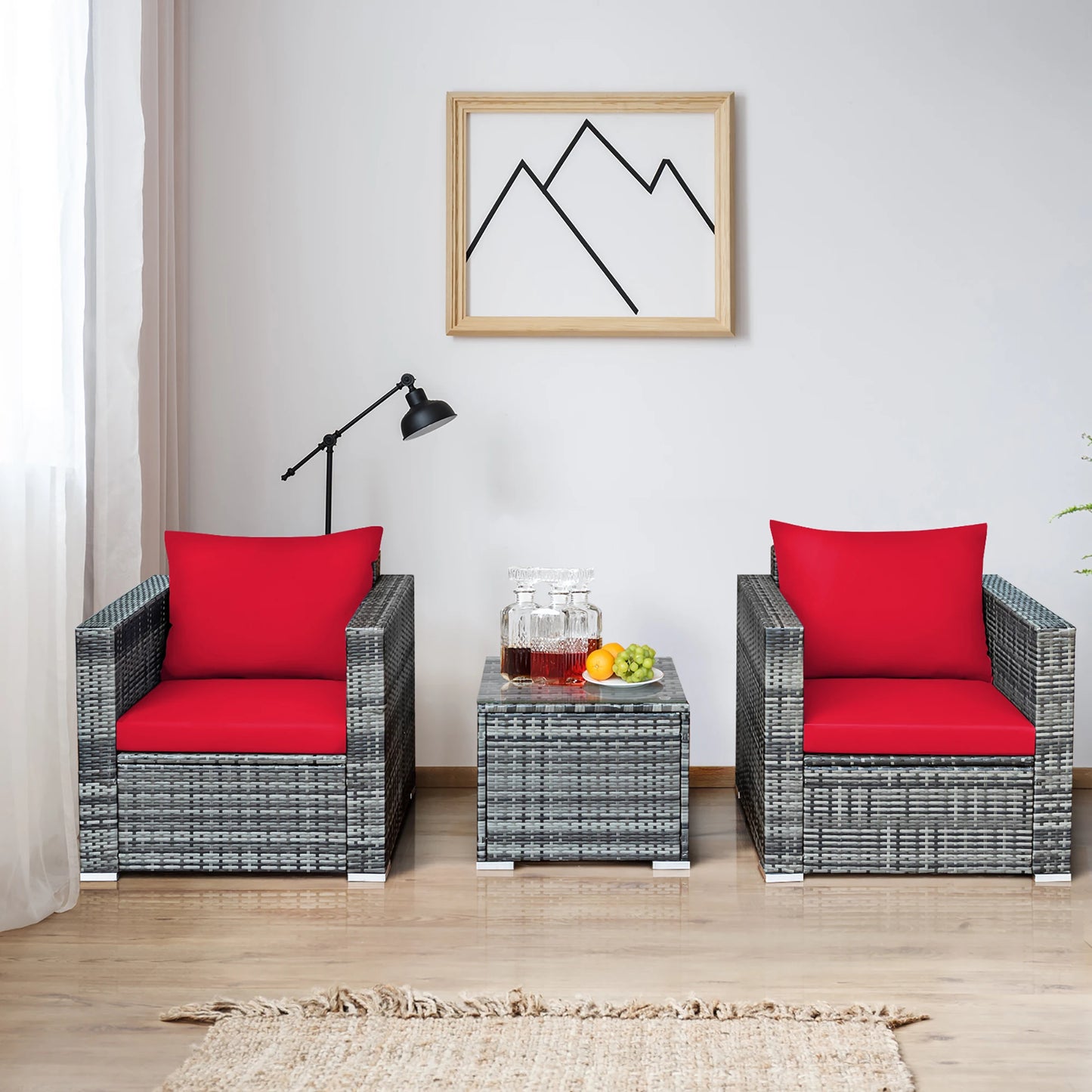 HOMASIS 3-Piece Patio Rattan Bistro Set With Cushioned Seating