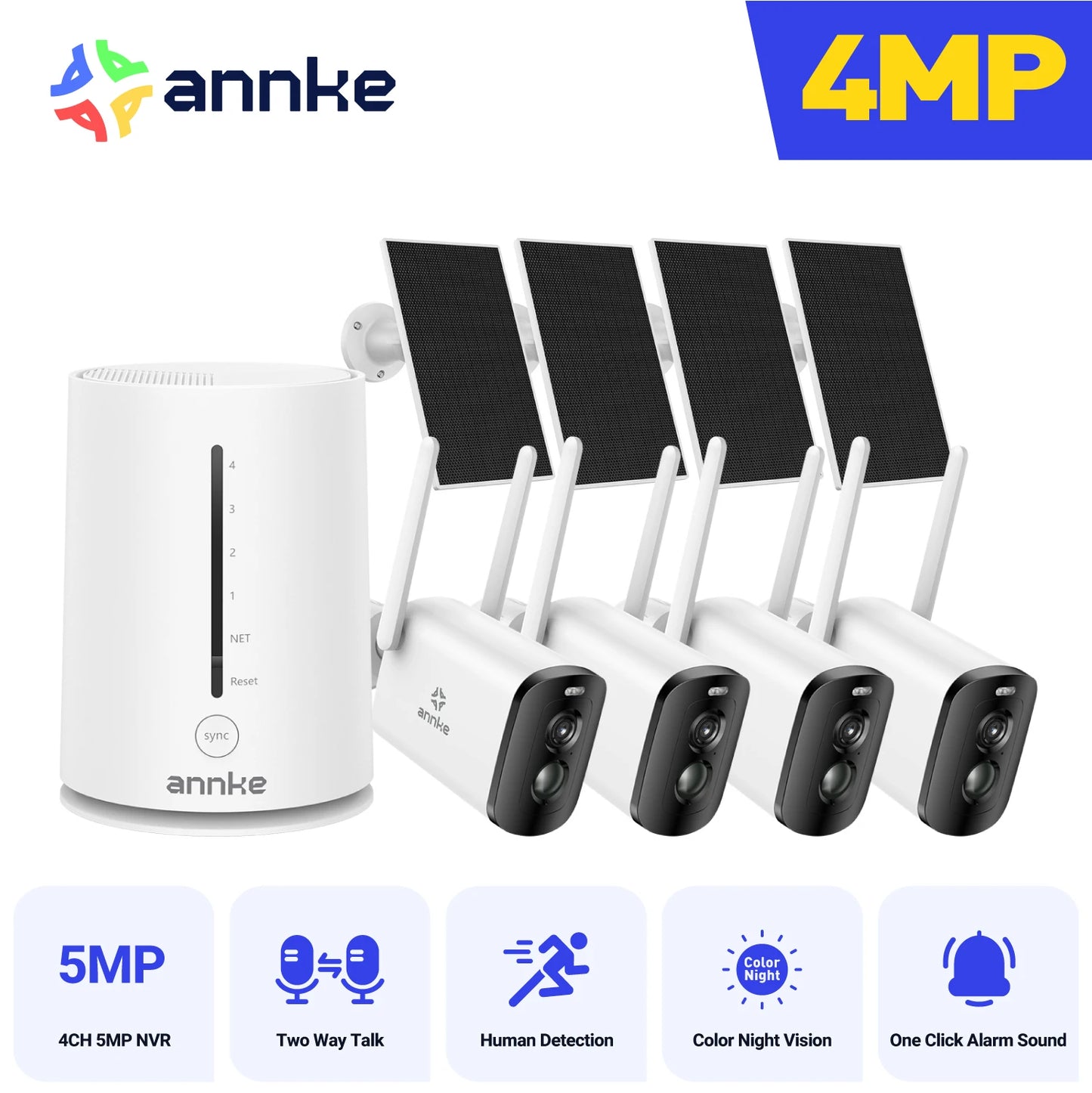 ANNKE 4MP Solar Wireless Security Cameras With 4CH NVR