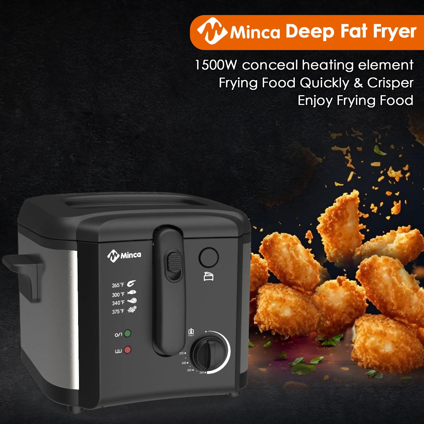M Minca Deep Fryer 1500W Temperature Control Detachable Lid