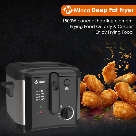M Minca Deep Fryer 1500W Temperature Control Detachable Lid