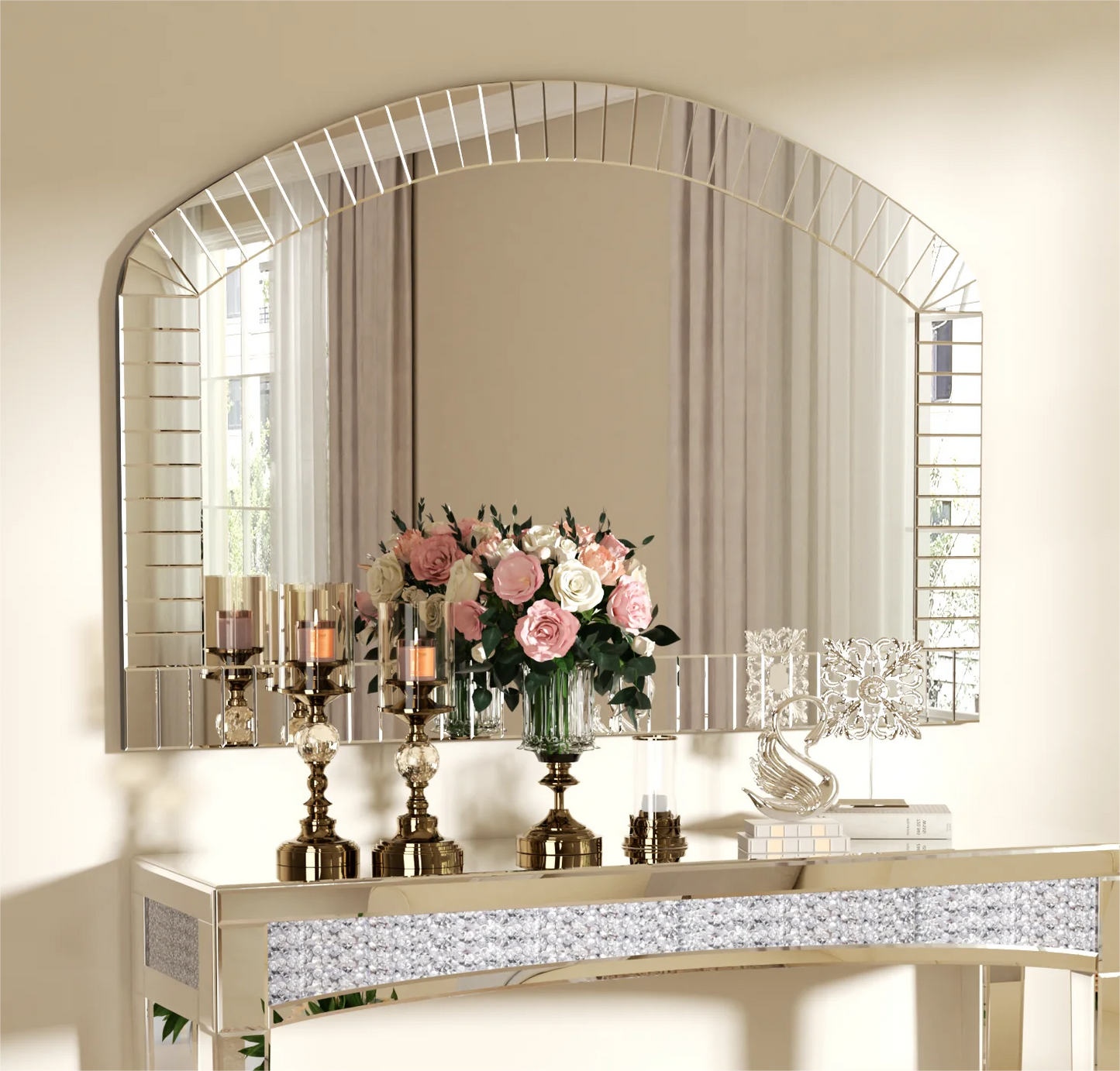 Arched Wall Mirror Venetian Accent Beveled Edge For Home Decor