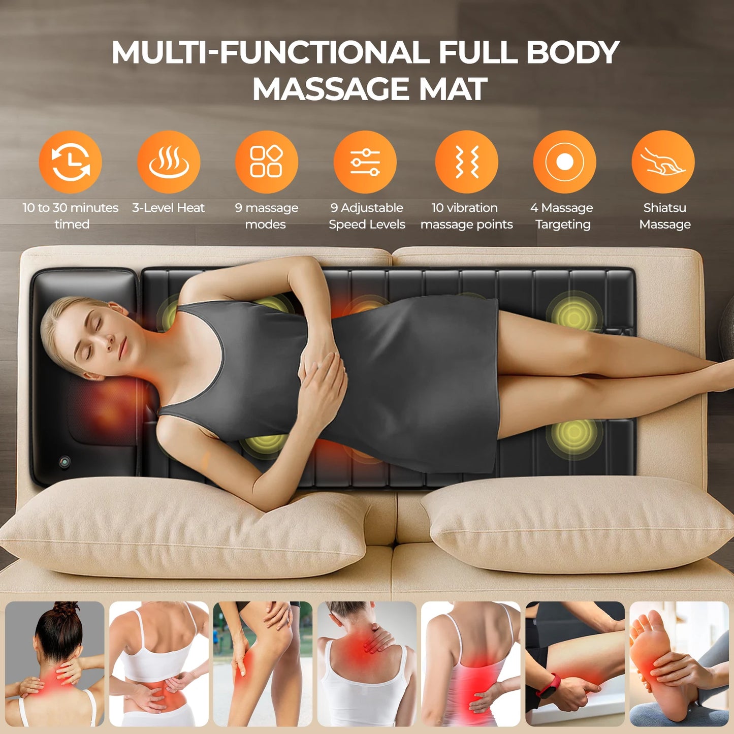 HIMOUTA Shiatsu Massage Mat With Heat and 9 Intensity Levels