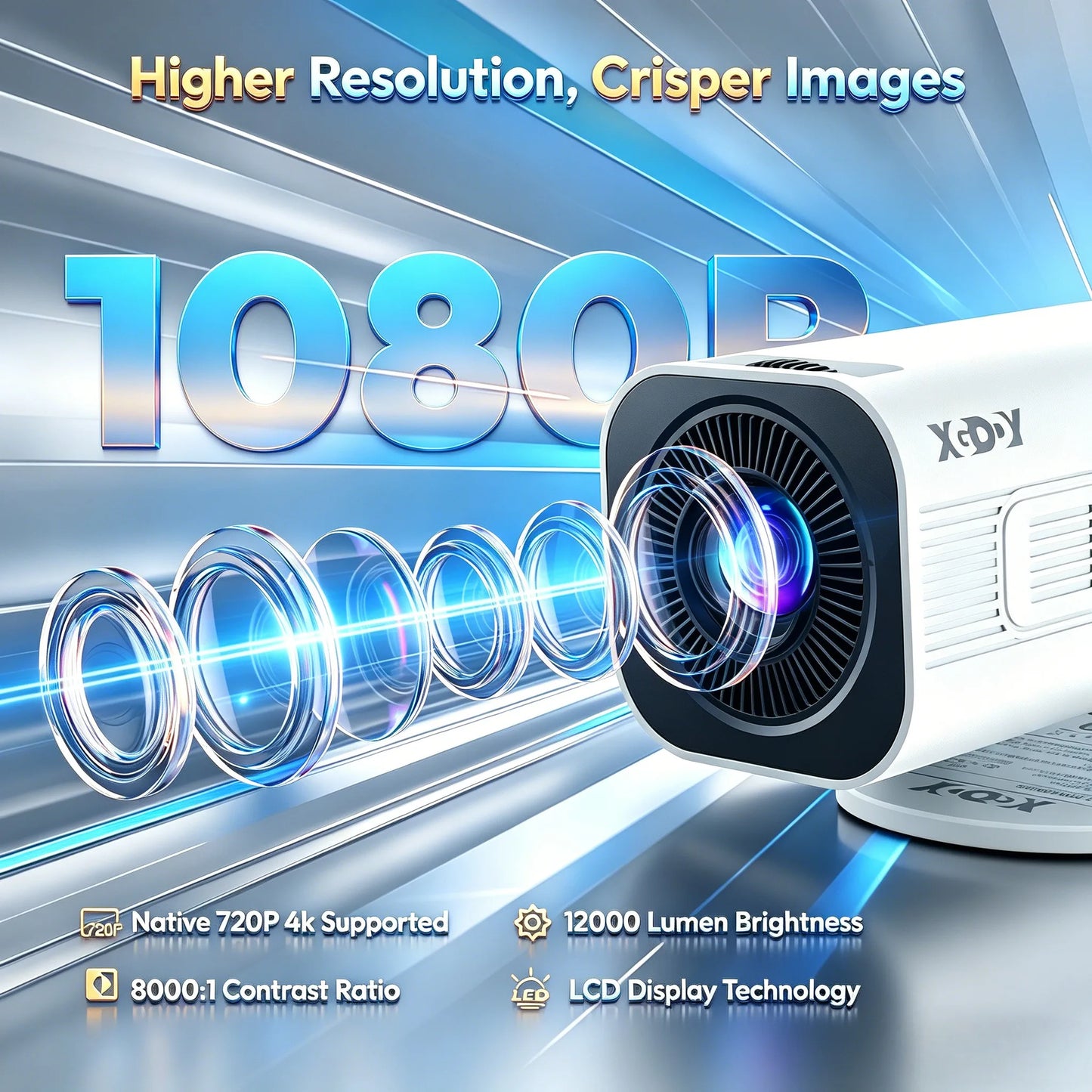 XGODY 4K LED Projector 12000 Lumens Brightness WiFi 6