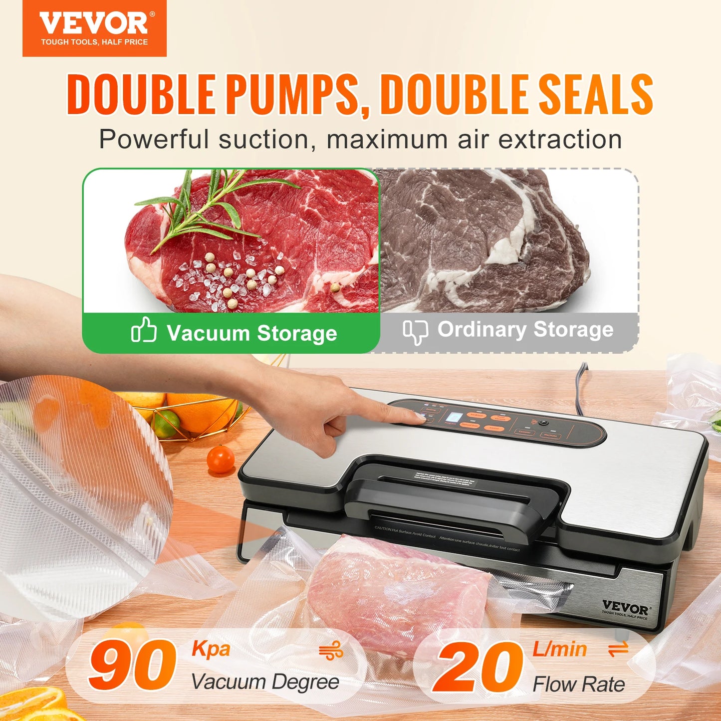 SucceBuy 90KPa 130W Vacuum Sealer With Free Vacuum Bags