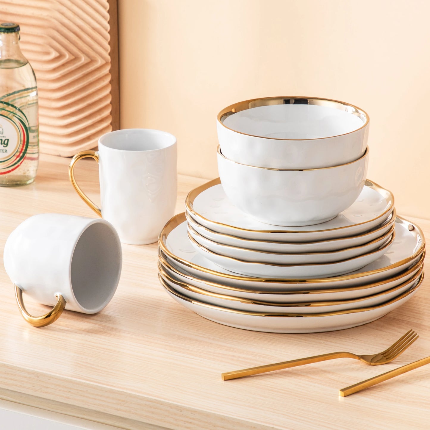 MALACASA Ceramic Dinnerware Set With Gold Trim Quality