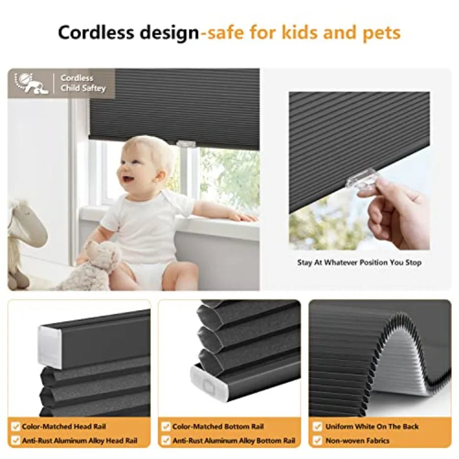 Cordless Blackout Cellular Shades For Windows With Thermal Insulation