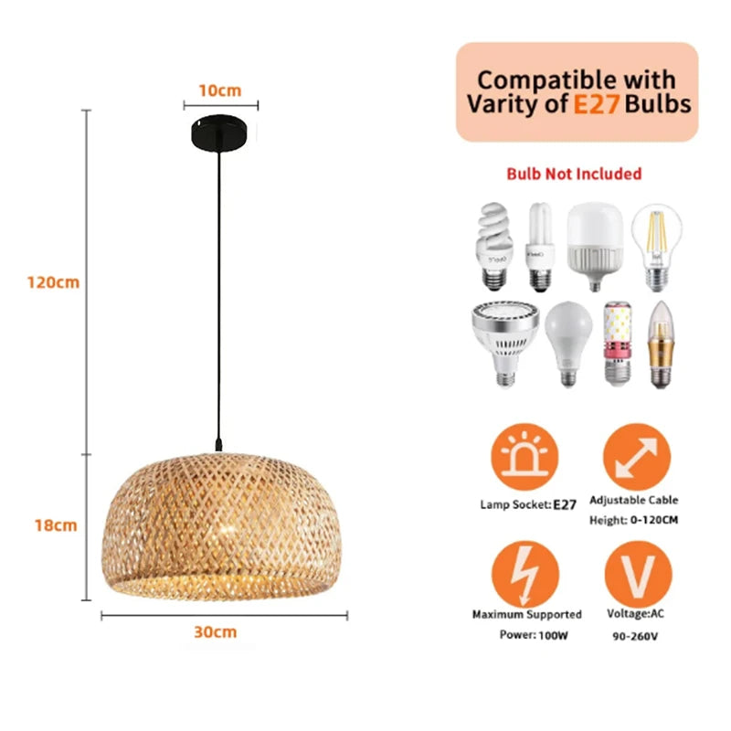 Molden Bamboo Lantern Pendant Lamp Natural Rattan E27 LED