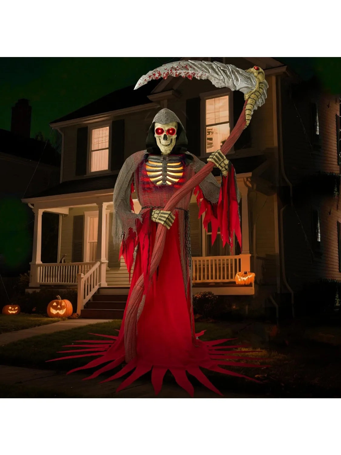 Animated Grim Reaper Halloween Decor With Motion Sensor And Scythe