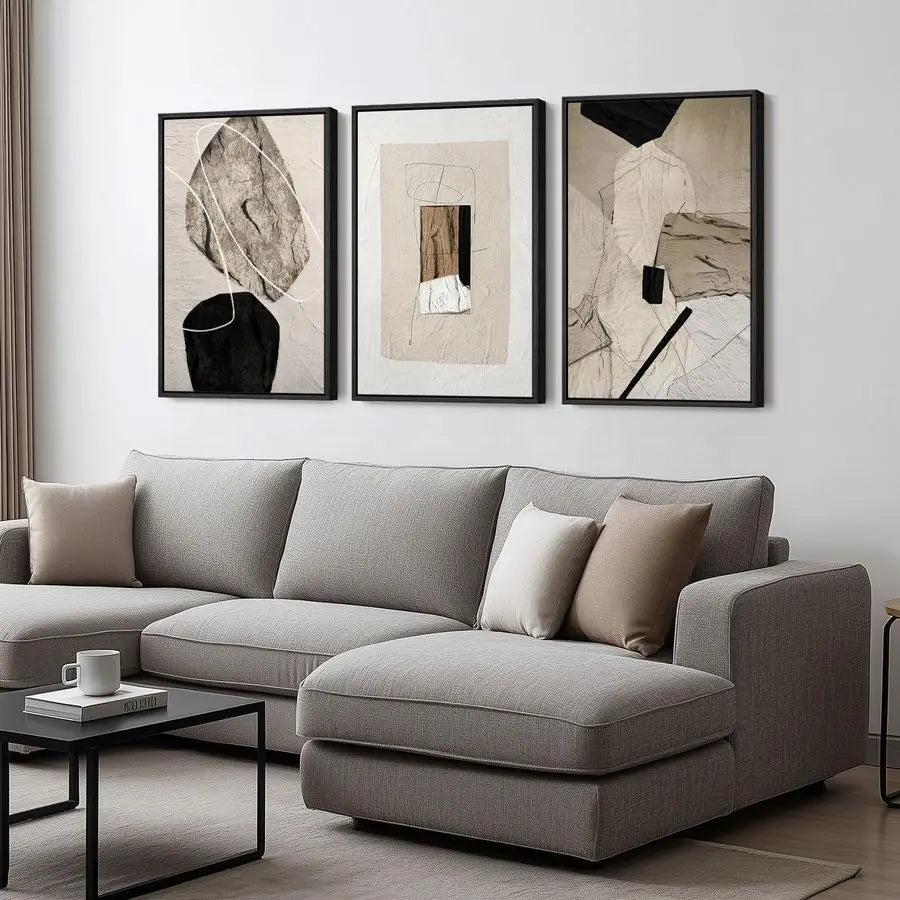 Neutral Abstract Wall Art Set of 3 Modern Canvas Prints