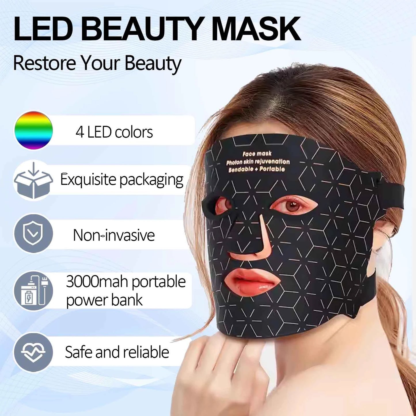Portable LED Red Light Therapy Face Mask For Anti Aging