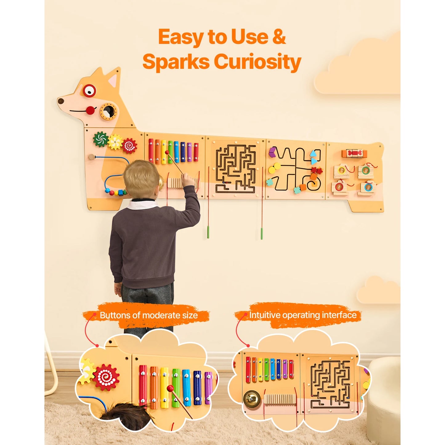 SucceBuy Puppy Kids Wall Busy Panels 12 Activities Board Montessori