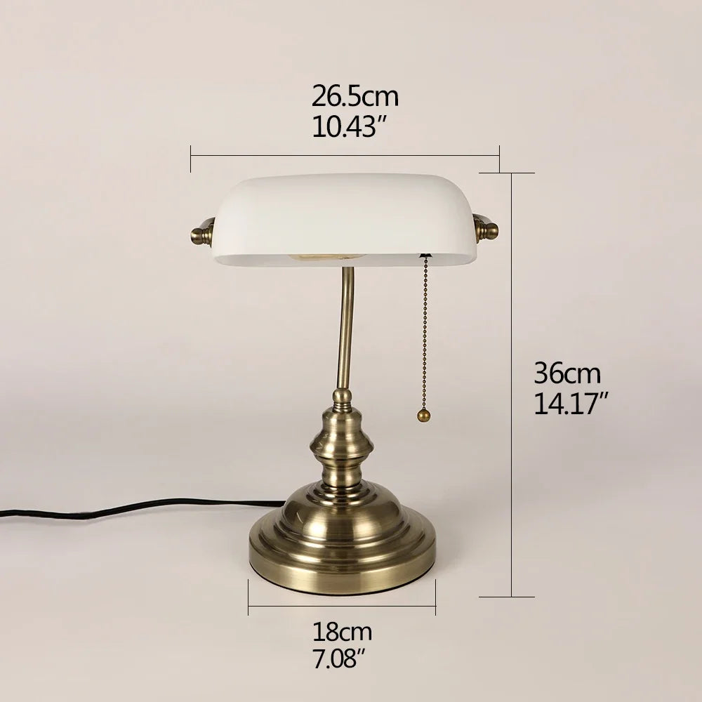 Newrays Desk Lamp Glass Banker Lamp Zipper Switch Home Office