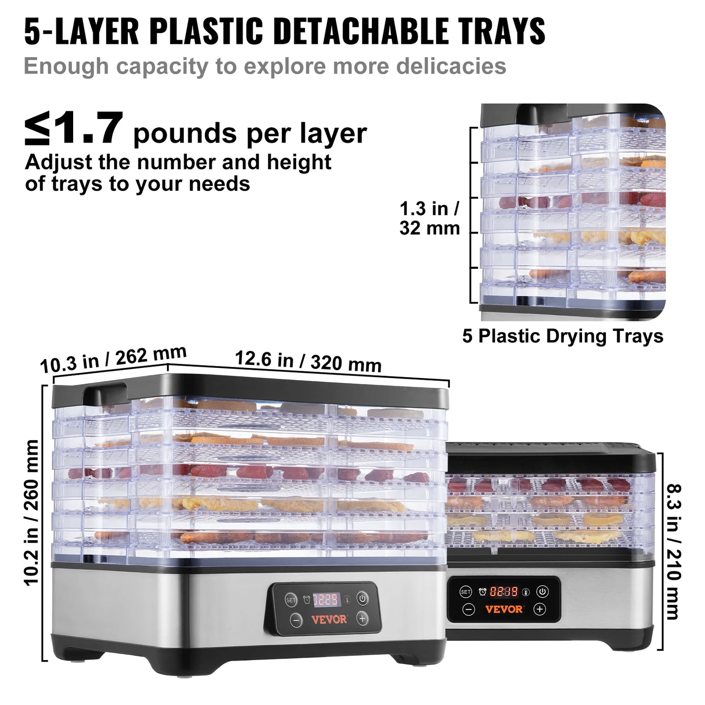 VEVOR Stainless Steel Food Dehydrator 300W with Digital Timer